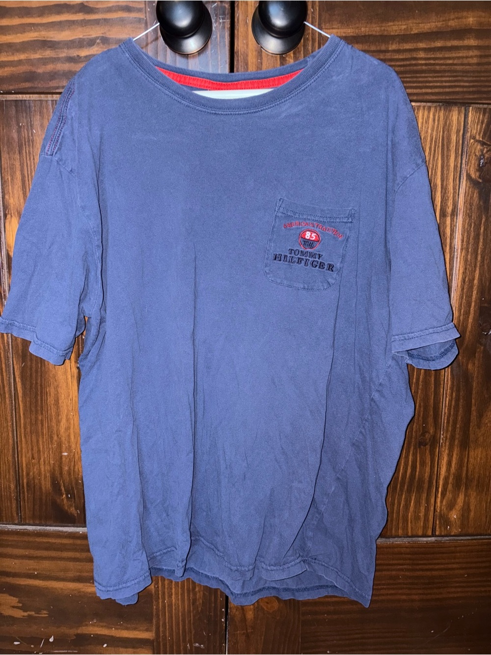 Tommy Hilfiger Men's Navy Short-Sleeve Pocket Tee with Red Trim